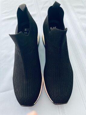 Mix No. 6 Black Knit Slip-On Sneakers with Ivory Trim